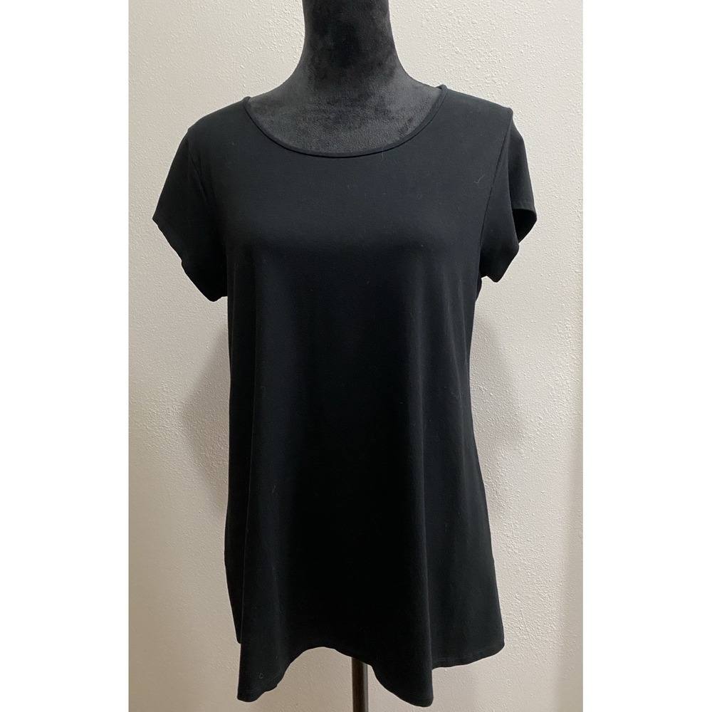 Eileen Fisher Women's Large Knit Top Layering Black short sleeve scoopneck